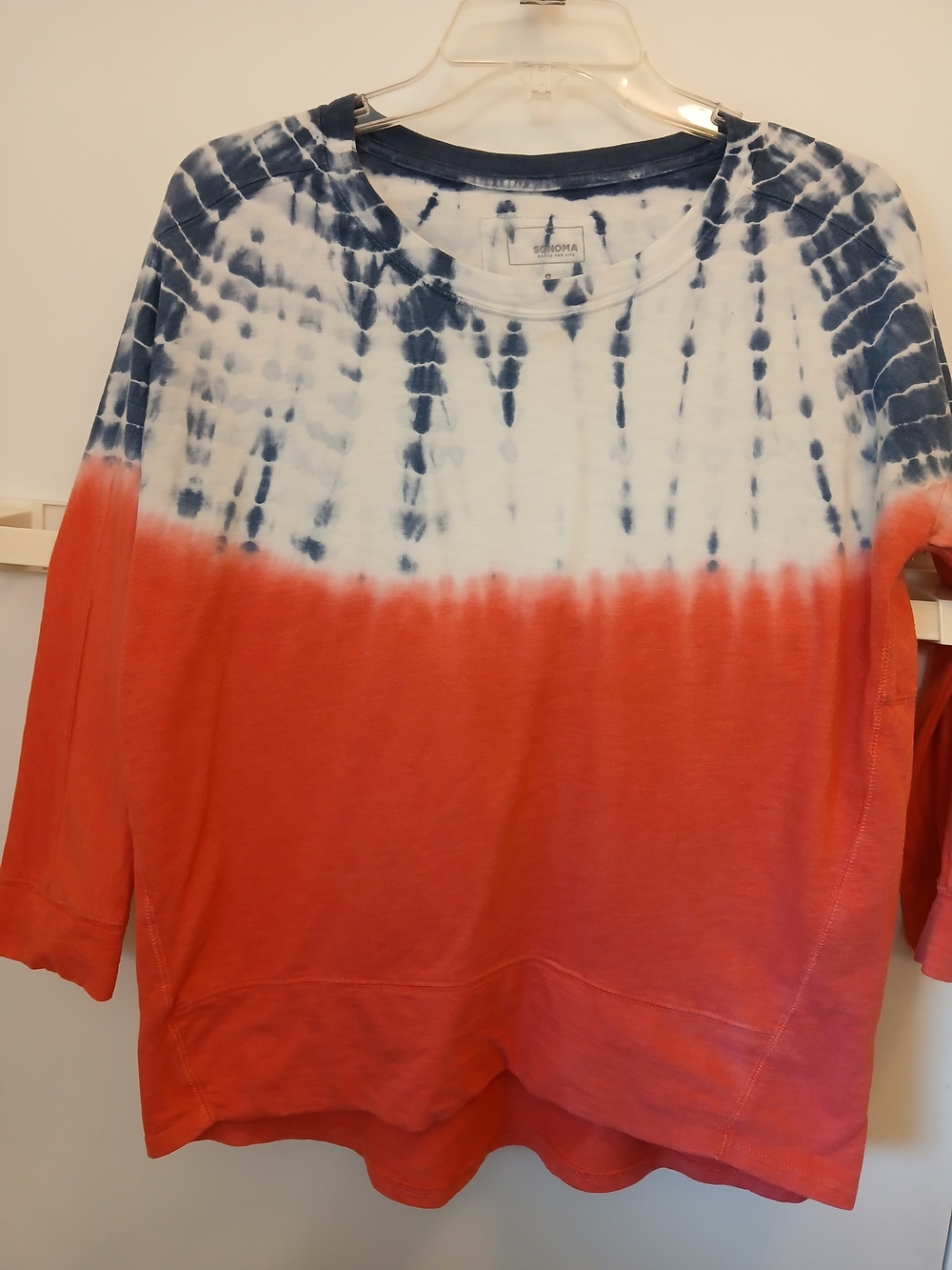 Sonoma Tie-Dye Crewneck Top - Navy, White & Coral